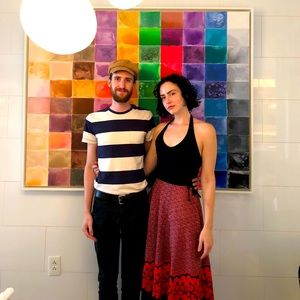 Vintage geometric and flower print skirt.